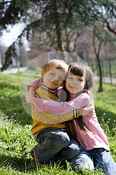 Two Children hugging