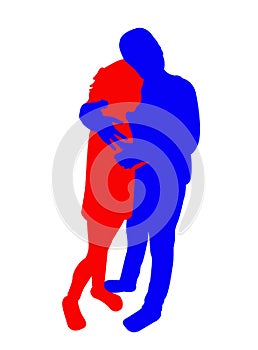 Two children hugging body silhouette vector