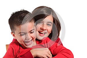 Two Children hugging isolated