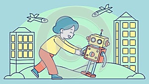 Two Children Interacting with a Friendly Robot Toy, vector design Generative AI