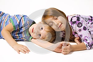 Two children isolated on white background