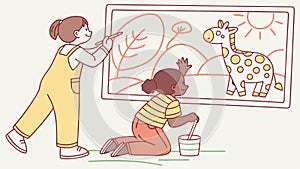 Children Drawing on Wall, Creative Expression, vector design Generative AI