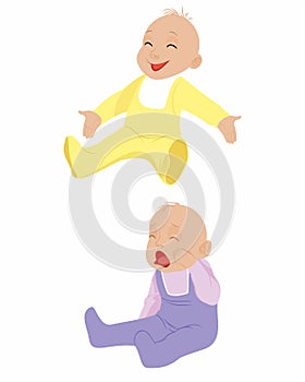 Two children laughing and crying
