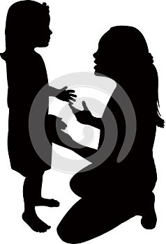 Two children playing and talking, silhouette vector