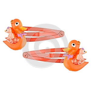 Two children\'s bright, cute hairpins on a white background.