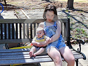 Two Children Sitting Outdoors In Spring