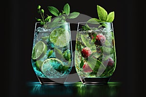 two chilled mojitos for a cocktail