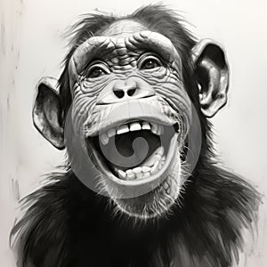 Smiling Chimpanzee Speedpainting: A Charcoal Portrait In 8k Resolution photo