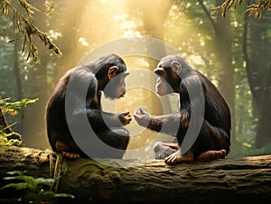 Two chimpanzees talking