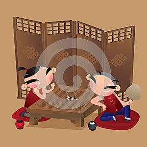 Two Chinese kids playing the game of go