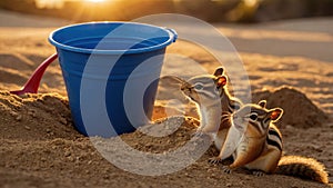 Adorable Chipmunks Playing in the Sand at Sunset