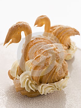 Two Choux Swans filled with Chantilly Cream photo