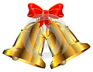 Two Christmas Bells Tied With Red Ribbon