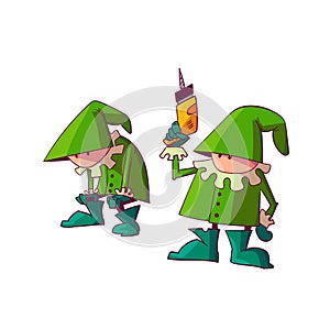 Two christmas elves or dwarfs toy factory workers