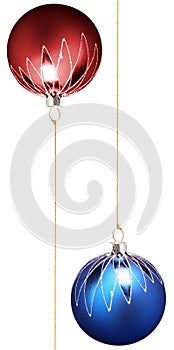 Two christmas spheres of dark blue and red color