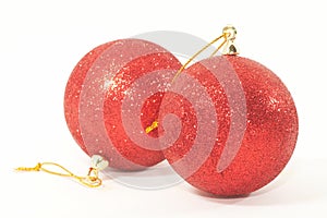 Two Christmas tree ornaments, shallow depth