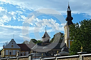 Two church towers at monastery Privina Glava, ÃÂ id, Serbia photo
