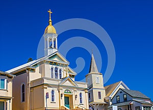 Two Churches With Belfry, Steeple & Crosses