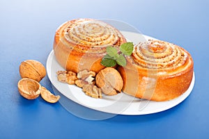 Two cinnamon rolls on plate