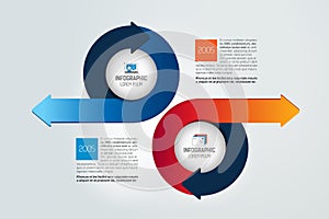 Two circle arrows in opposite direction infographic, chart, scheme, diagram.