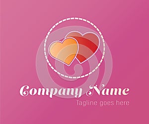 Two circled hearts business logo, elipse, orange and red.