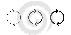 Two circular arrows icon set. Rotation and synchronization symbol