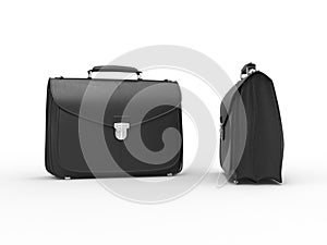 Two classic black leather briefcases