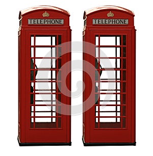 Two classic red British telephone box, isolated on