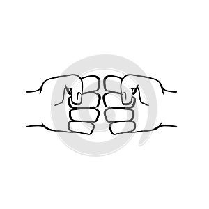 Two clenched fists bumping. Conflict, protest, brotherhood or clash concept vector illustration