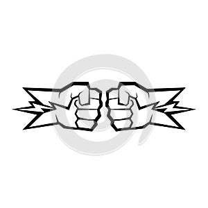 Two clenched fists bumping. Conflict, protest, brotherhood or clash concept vector illustration