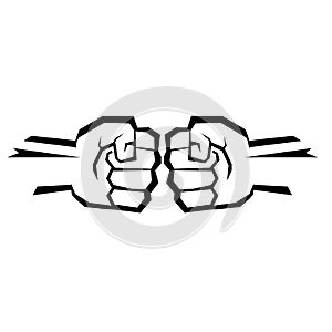 Two clenched fists bumping. Conflict, protest, brotherhood or clash concept vector illustration