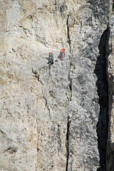 Two climbers on dangerous alpinist route