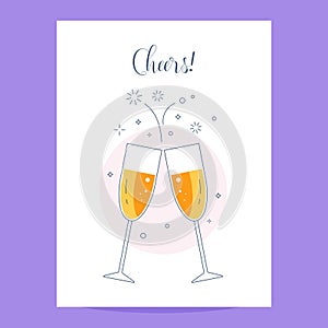 Two Clinking Glasses with Champagne Cheers Card