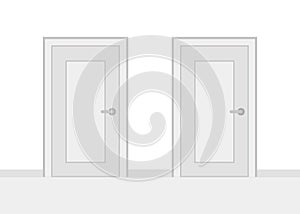 Two closed doors and having choice. Alternative doorway in front view. Choice concept. Vector illustrations