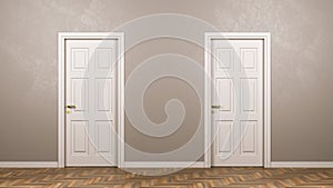 Two Closed White Doors in Front in the Room