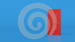 Two closed white doors and one open door. 3d render