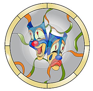 Two clown mask stained glass pattern