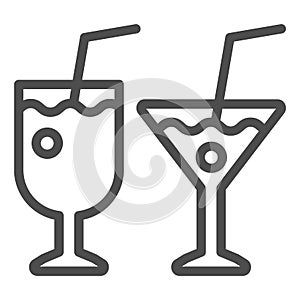 Two cocktail glasses line icon. Different beverages vector illustration isolated on white. Drinks outline style design