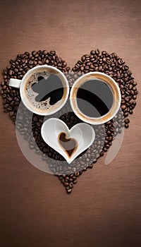 Two coffee cups with the coffee\'s steam forming the shape of a heart