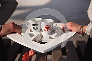 Two coffee cups, decor for a photo shoot.