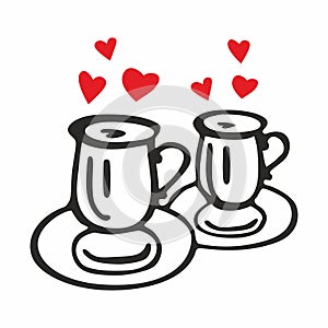 Two coffee cups with hearts