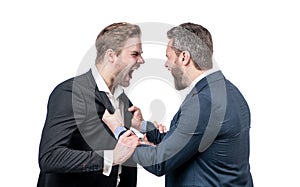 two colleagues have disagreement and conflict. businessmen face to face.