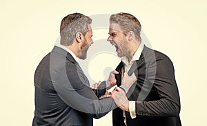 two colleagues have disagreement and conflict. businessmen face to face.