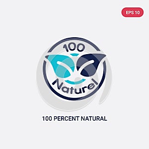 Two color 100 percent natural vector icon from ecology concept. isolated blue 100 percent natural vector sign symbol can be use