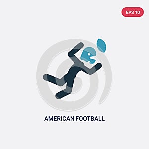 Two color american football player catching the ball vector icon from sports concept. isolated blue american football player