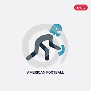 Two color american football player picking the ball vector icon from sports concept. isolated blue american football player