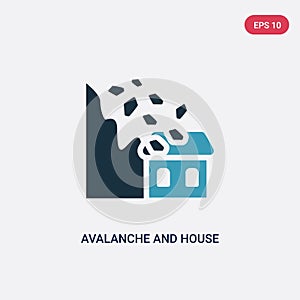 Two color avalanche and house vector icon from meteorology concept. isolated blue avalanche and house vector sign symbol can be