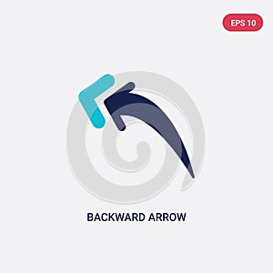 Two color backward arrow vector icon from arrows concept. isolated blue backward arrow vector sign symbol can be use for web,