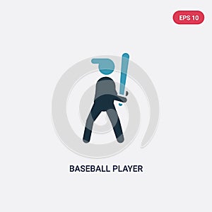 Two color baseball player with bat vector icon from sports concept. isolated blue baseball player with bat vector sign symbol can