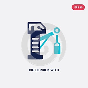 Two color big derrick with boxes vector icon from construction concept. isolated blue big derrick with boxes vector sign symbol